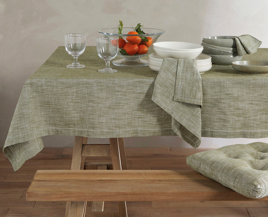 Walton & Co Chambray Cotton Tablecloth, Olive