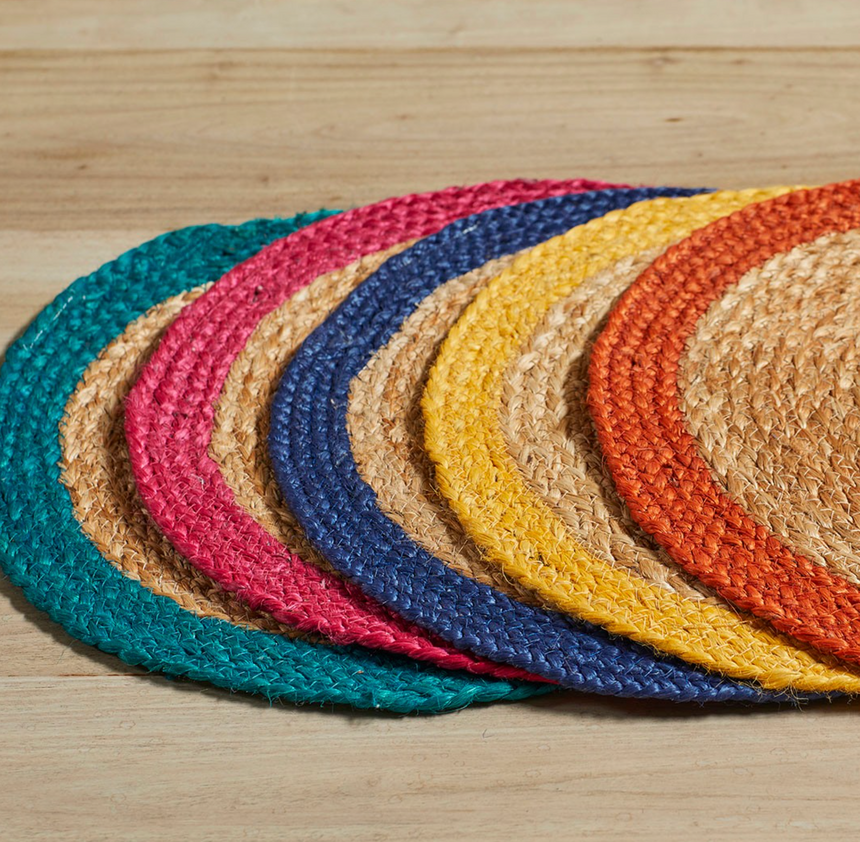 Walton & Co Circular Fiesta Jute Placemat, Ochre