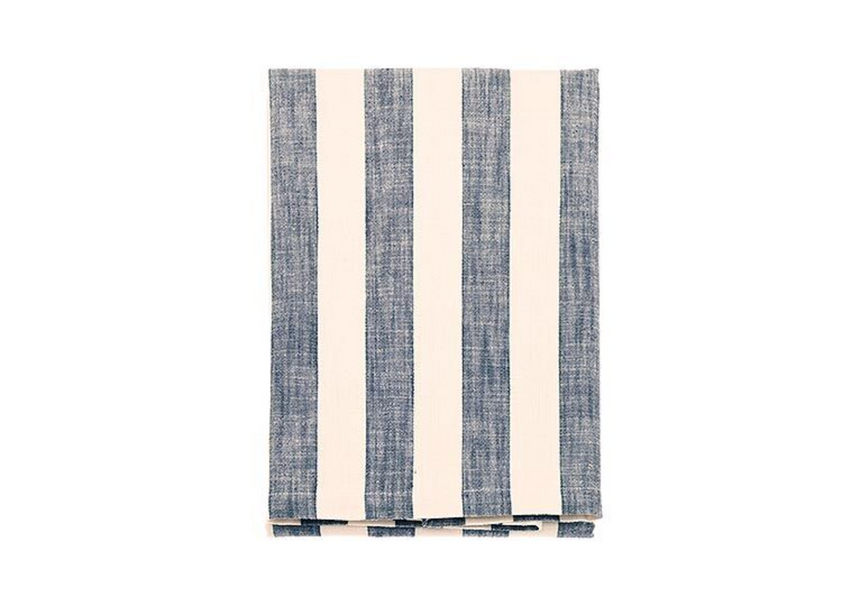 Walton & Co Wide Stripe Cotton Tablecloth, Flint Blue