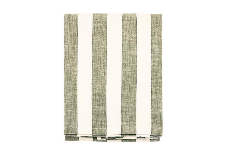 Walton & Co Wide Stripe Cotton Tablecloth, Olive Green