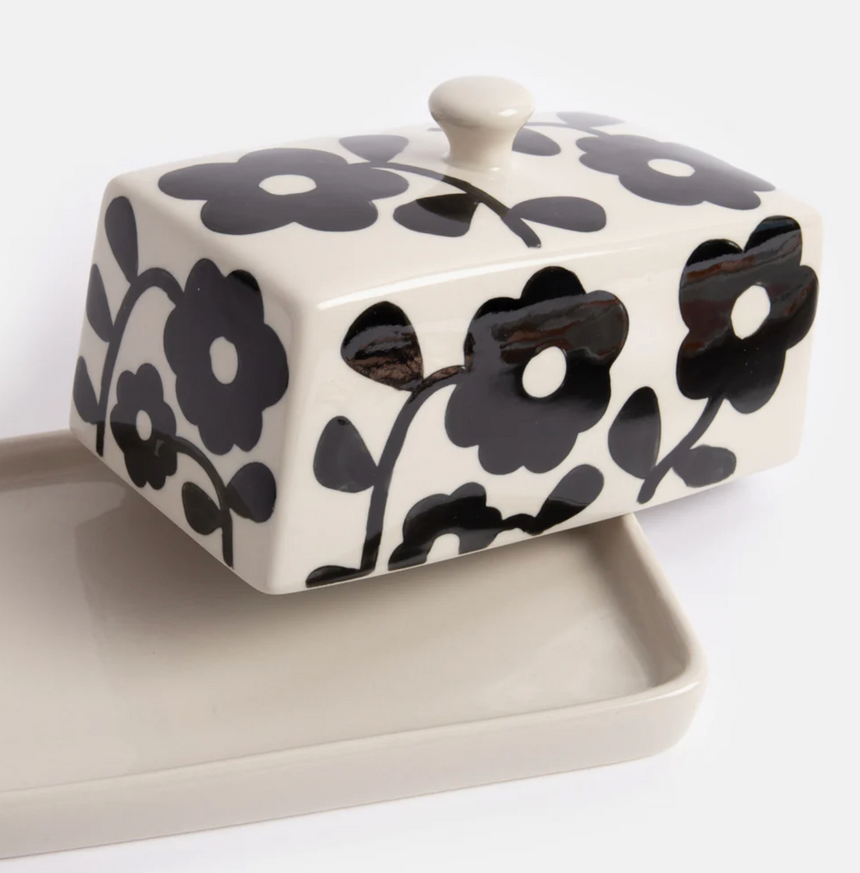 Caroline Gardner Monochrome Flowers Butter Dish