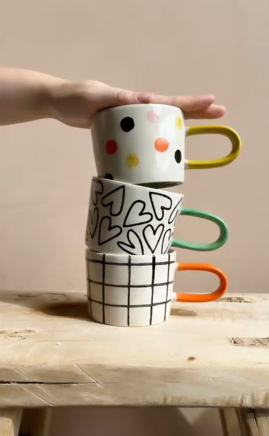 Caroline Gardner Ceramic Mug, Mono Check Grids