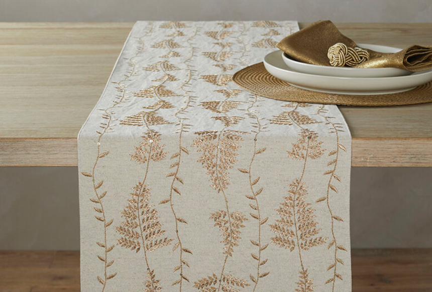 Walton & Co Winter Fern Table Runner, Gold