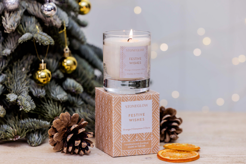 Stoneglow Festive Wishes Scented Candle, Orange & Cinnamon