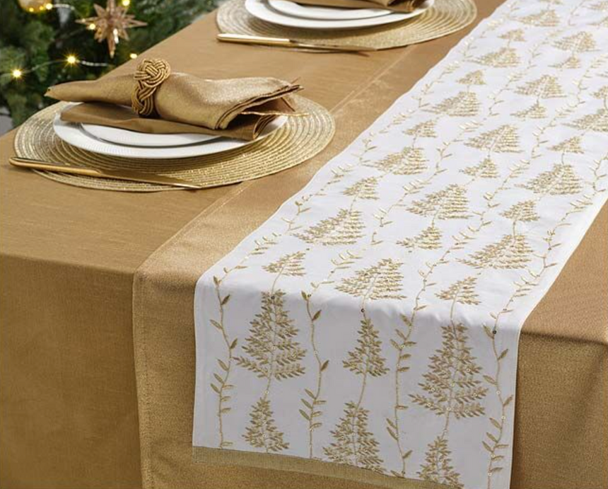 Walton & Co Winter Fern Table Runner, Gold