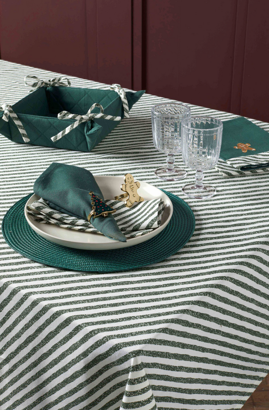 Walton & Co Candy Cane Tablecloth, Green