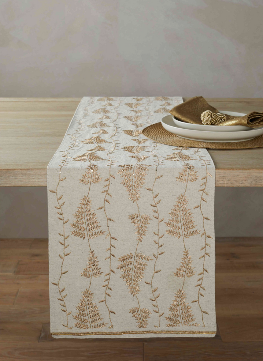 Walton & Co Winter Fern Table Runner, Gold