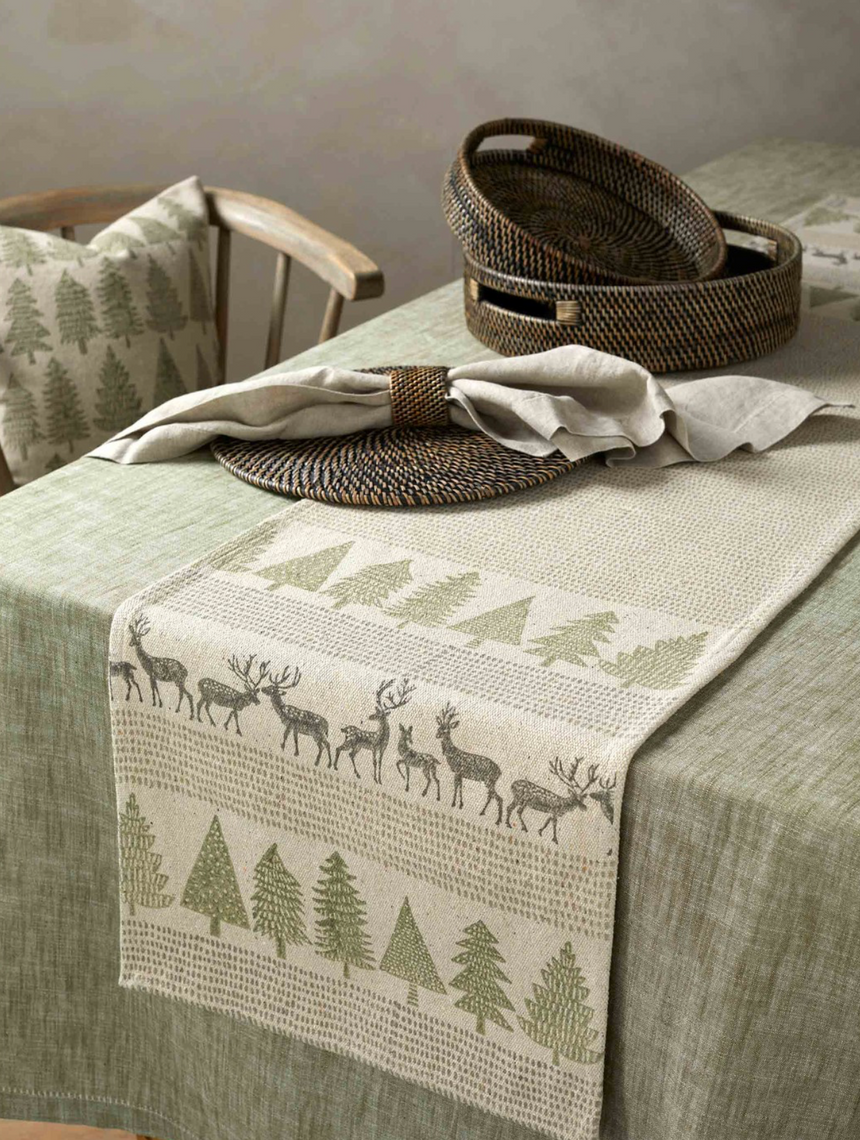 Walton & Co Chambray Cotton Tablecloth, Olive