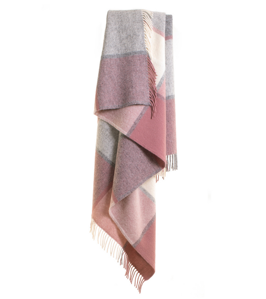 Tweedmill Block Check Pure New Wool Throw, Charcoal & Dusty Pink