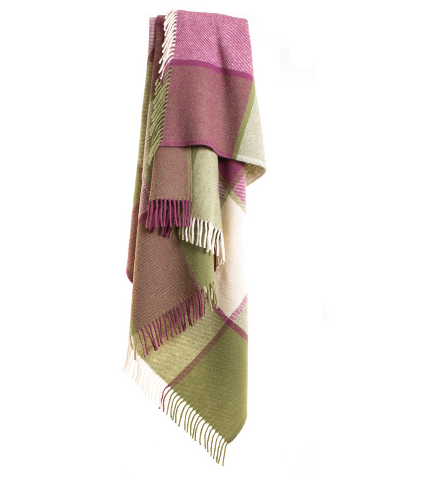 Tweedmill Block Check Pure New Wool Throw, Raspberry