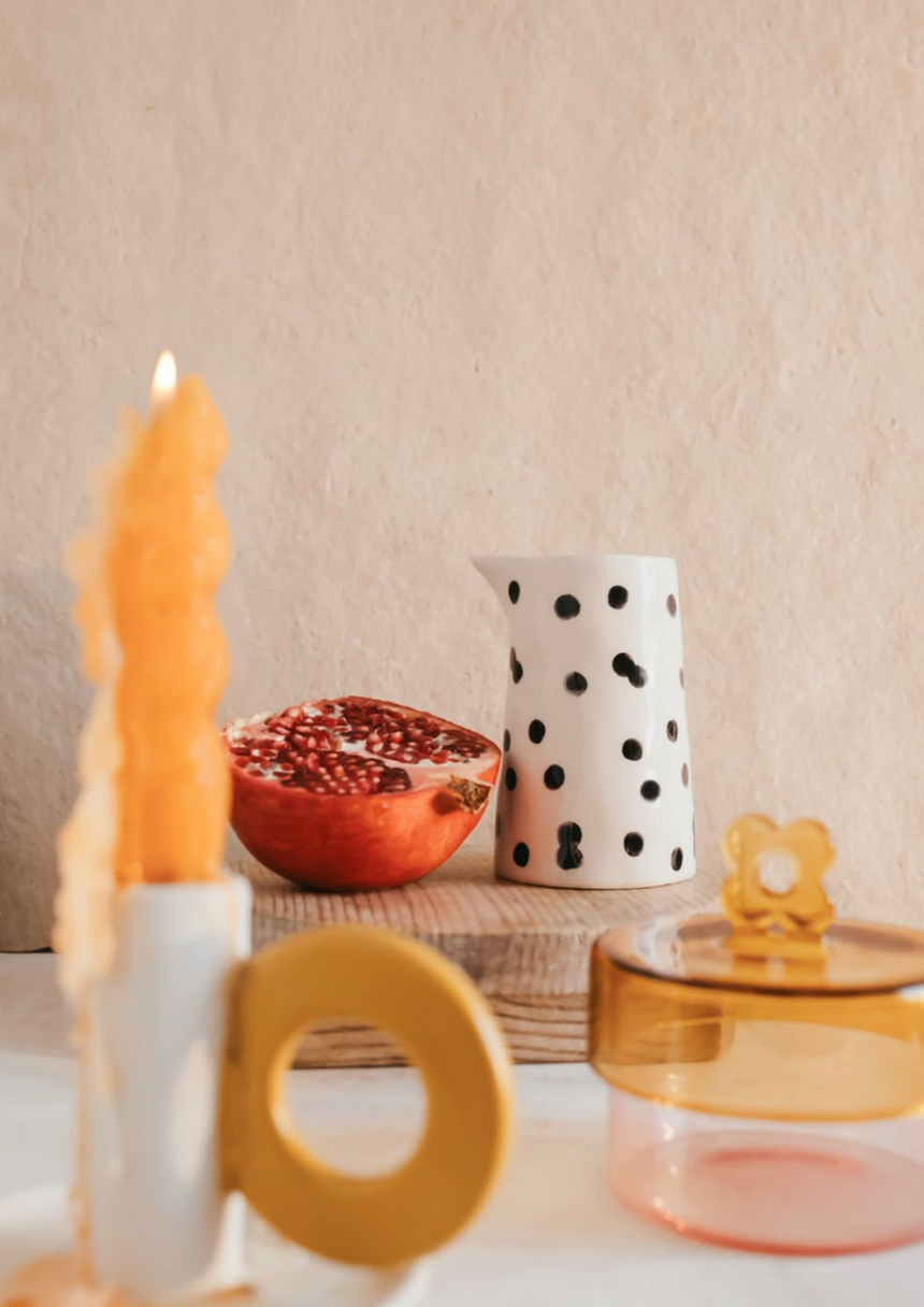 Caroline Gardner Cream & Mustard Candle Holder