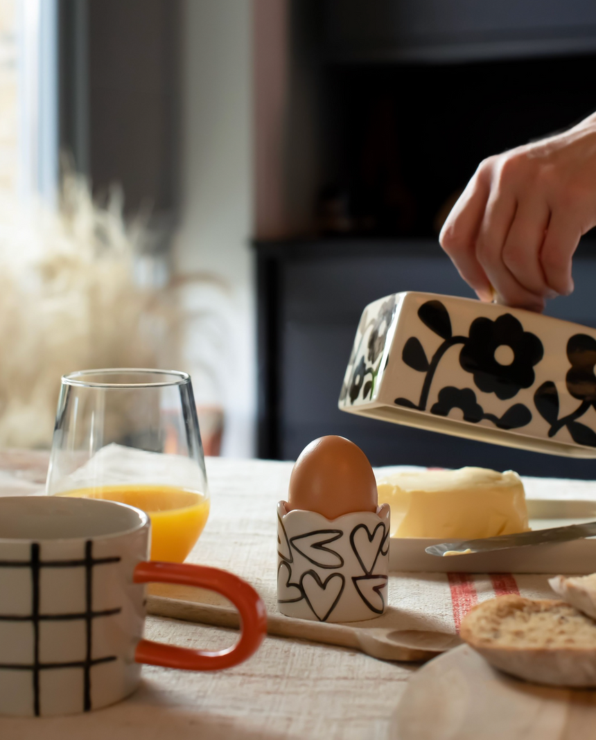 Caroline Gardner Monochrome Flowers Butter Dish