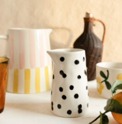 Caroline Gardner Ceramic Pitcher Pink & Yellow Stripes