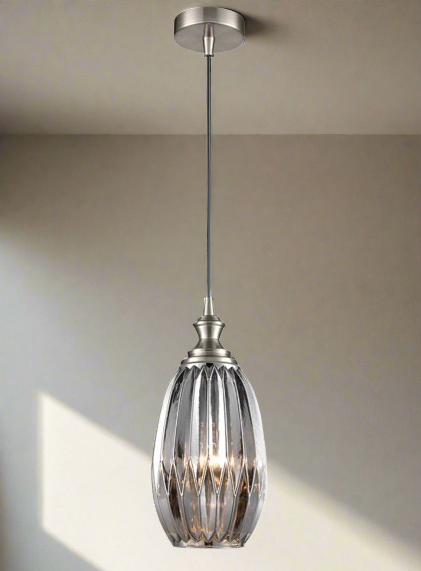 Refract Oval Glass Pendant, Smoke