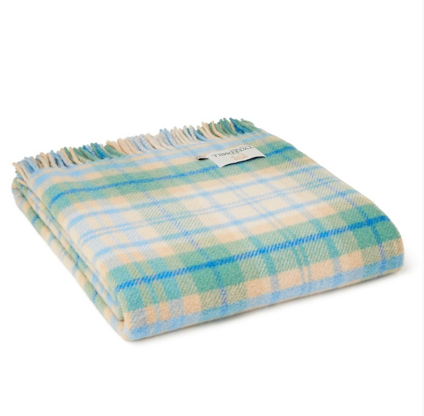 Tweedmill Cottage Check Pure New Wool Throw, Blue