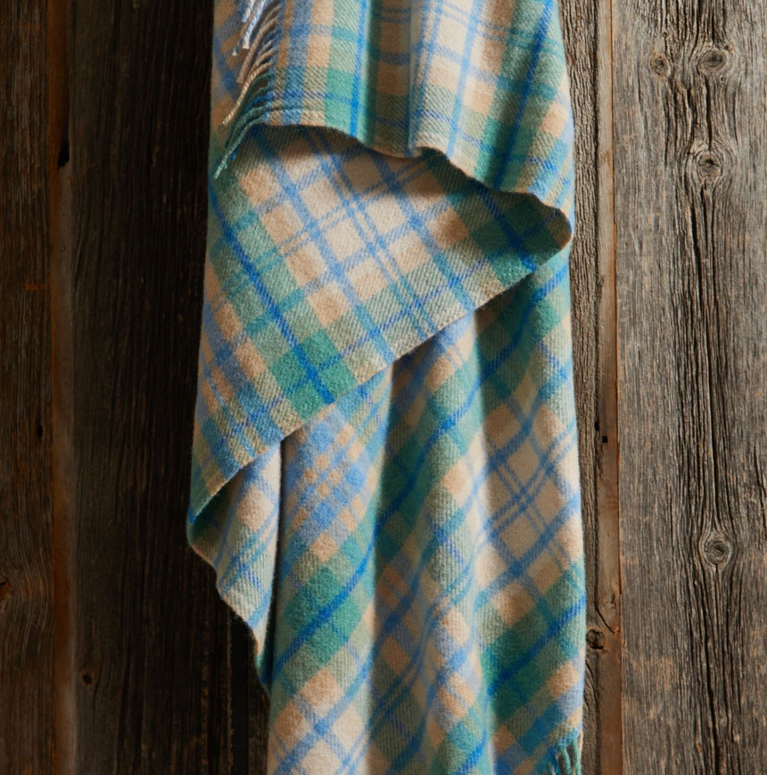 Tweedmill Cottage Check Pure New Wool Throw, Blue