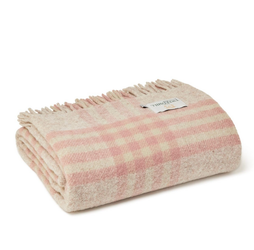 Tweedmill Hex Check Pure New Wool Throw, Dusky Pink