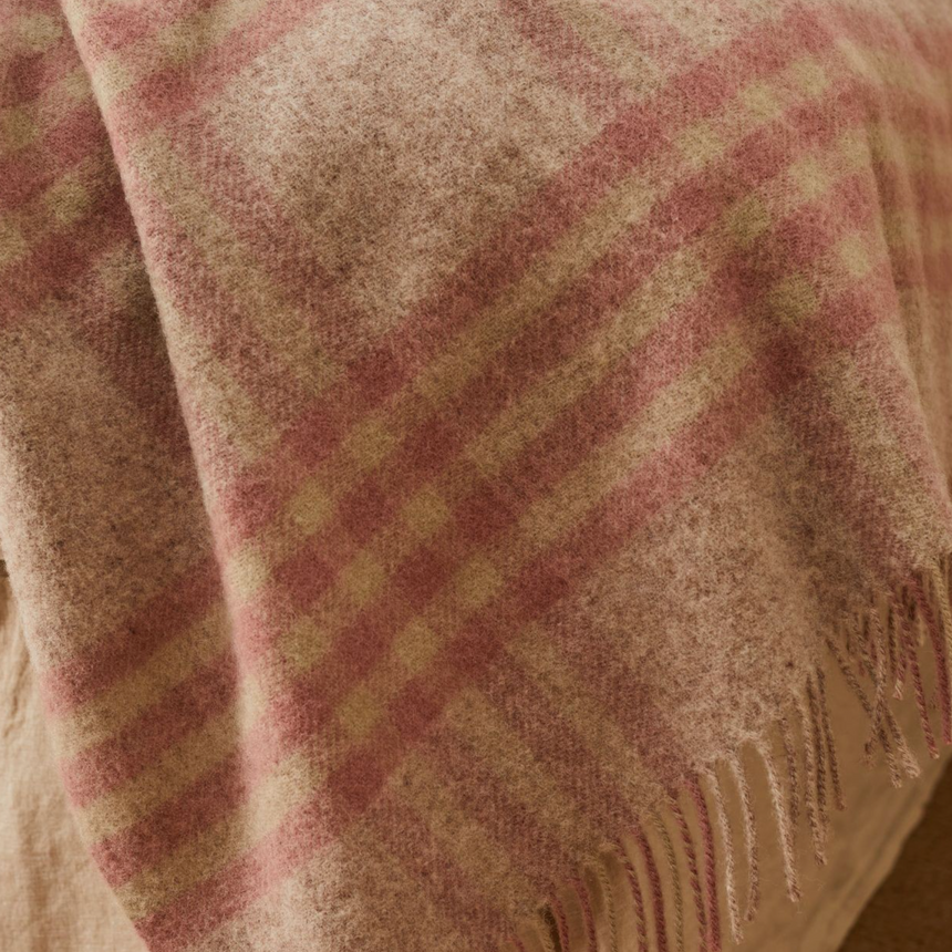 Tweedmill Hex Check Pure New Wool Throw, Dusky Pink