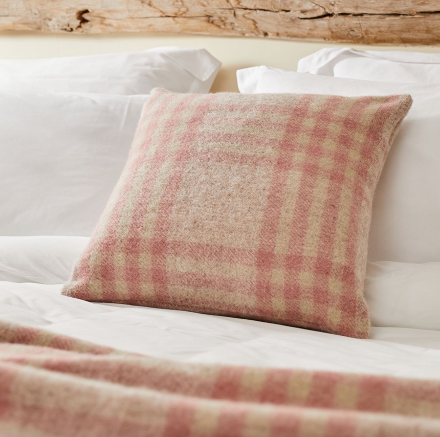 Tweedmill Hex Check Pure New Wool Throw, Dusky Pink