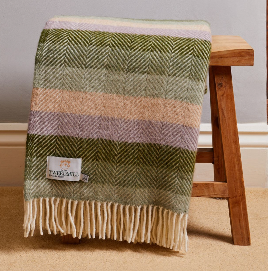 Tweedmill Pure New Wool Throw,Stripe Botanical