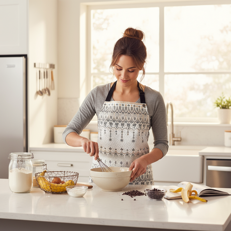 Apron, with black & white mandala design 
