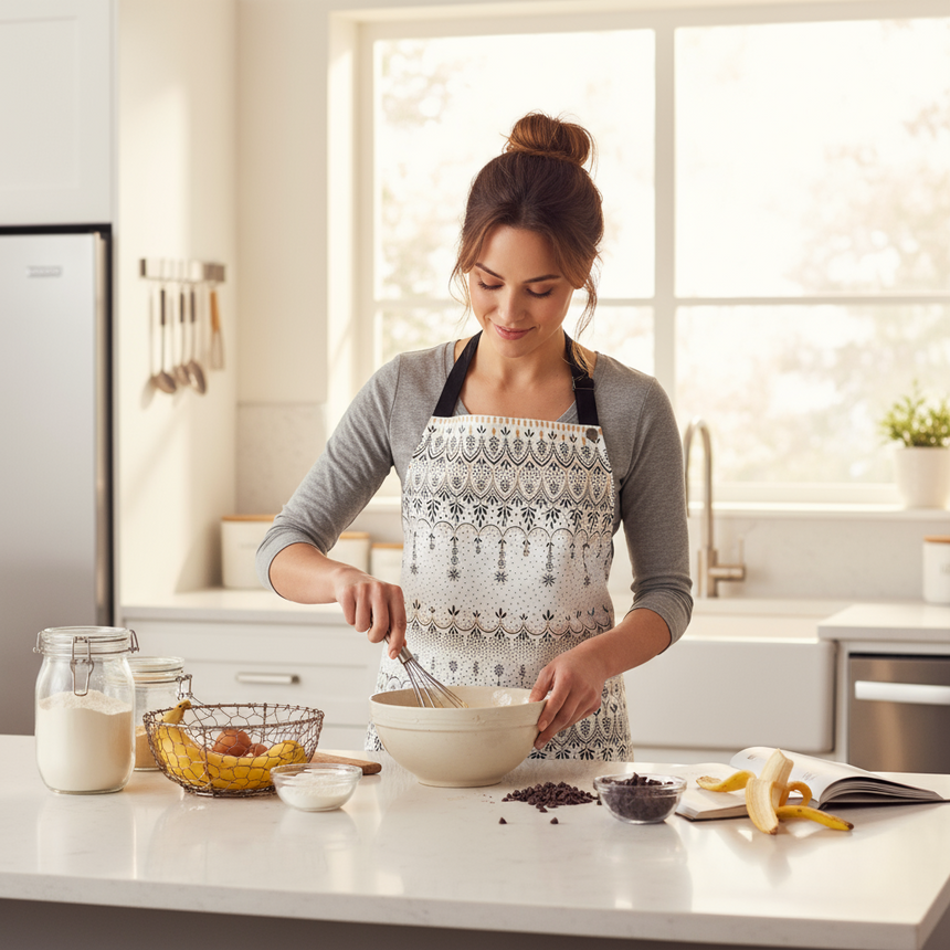 Apron, with black & white mandala design 