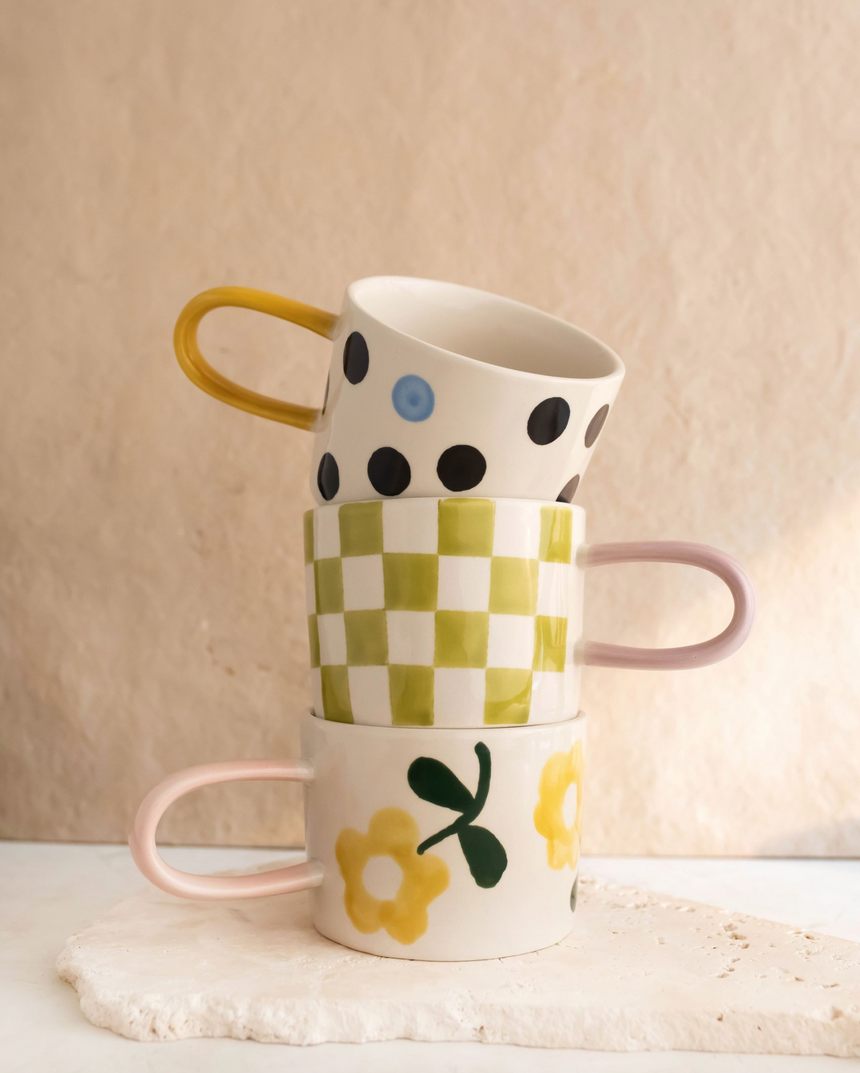 Caroline Gardner Ceramic Mug, Blue Accent Dot