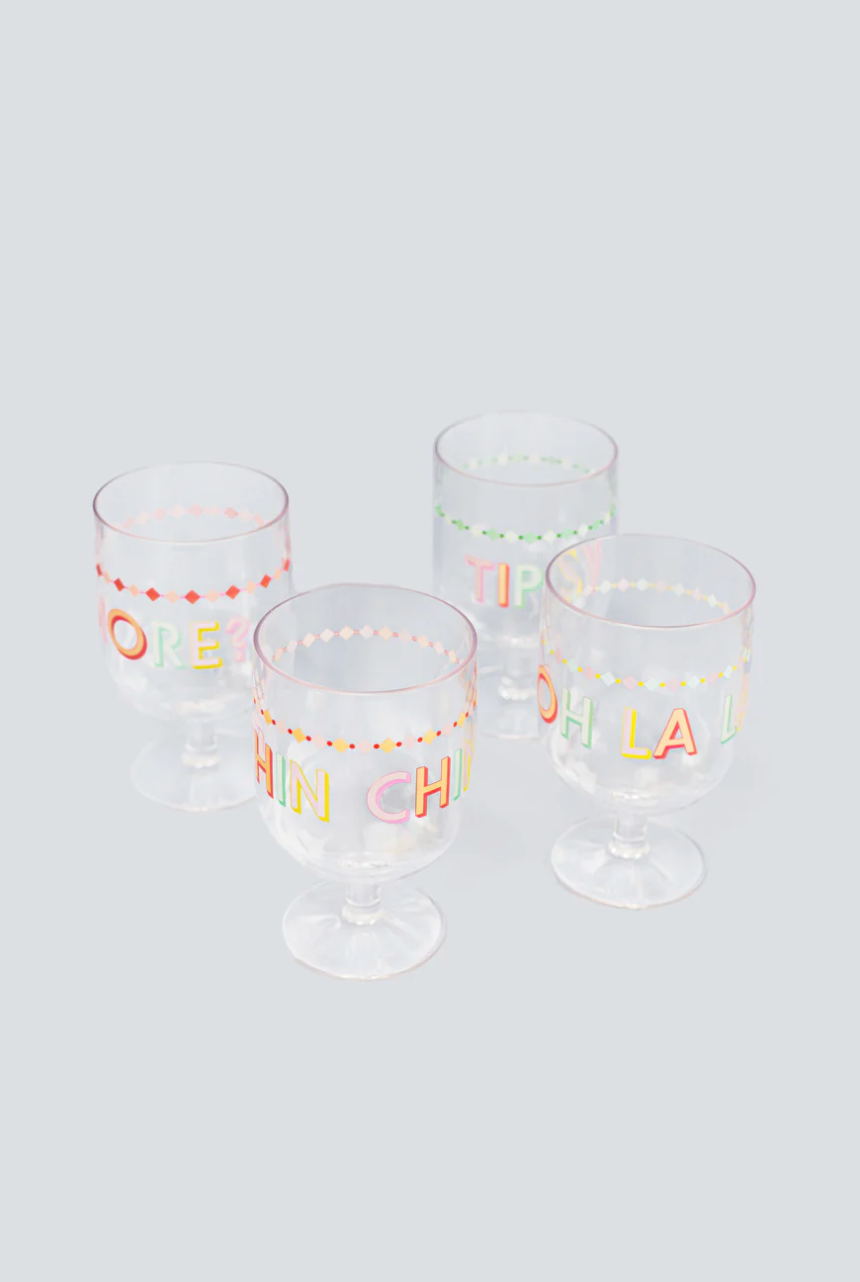 Yvonne Ellen Slogan Picnic Wine Glasses  (Set Of 4)