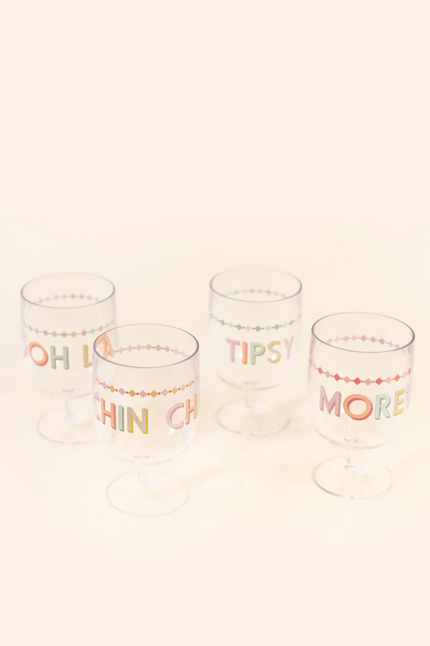 Yvonne Ellen Slogan Picnic Wine Glasses  (Set Of 4)