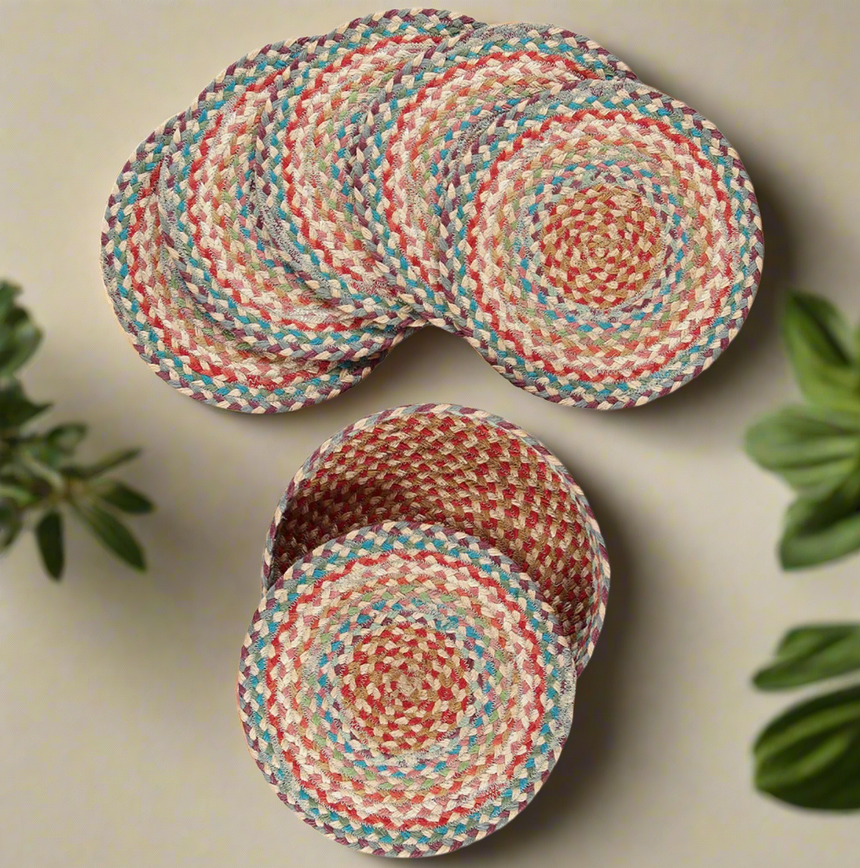 The Braided Rug Company Jute Coasters, Carnival ( Set Of 6 )