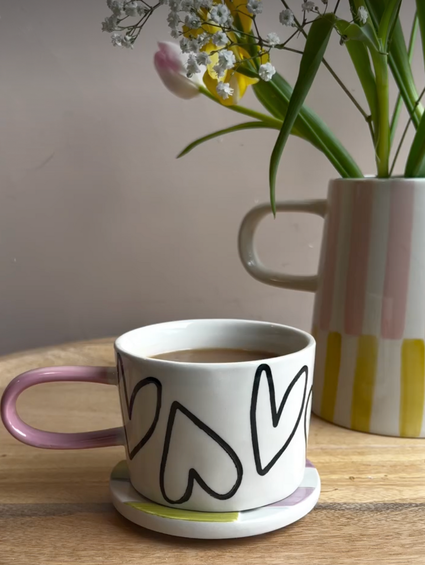 Caroline Gardner Ceramic Mug, Mono Hearts