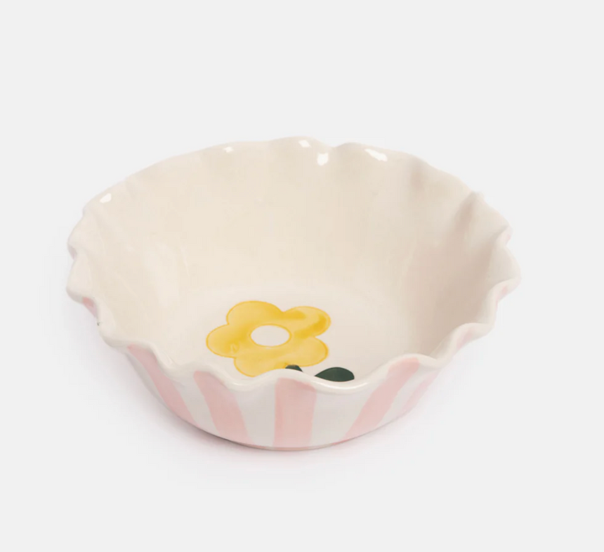 Caroline Gardner Scalloped Cereal Bowl, Pink Stripes