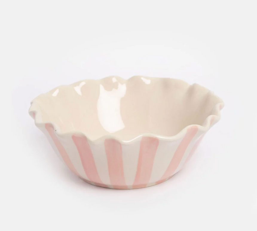 Caroline Gardner Scalloped Cereal Bowl, Pink Stripes