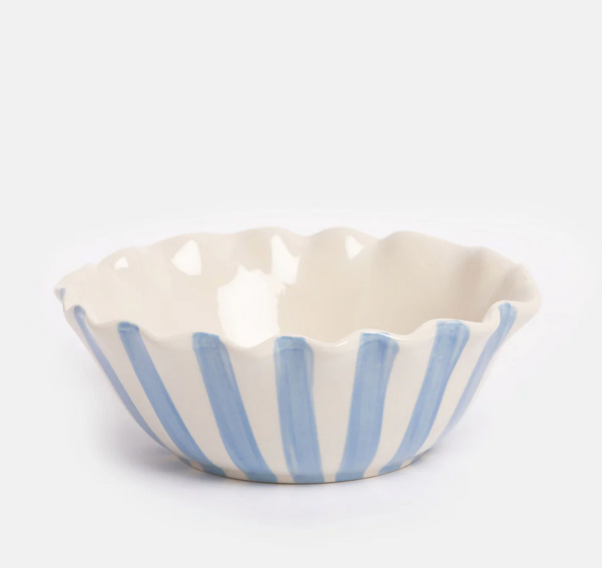 Caroline Gardner Scalloped Cereal Bowl, Blue Stripes