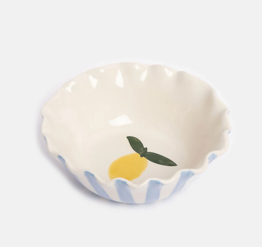 Caroline Gardner Scalloped Cereal Bowl, Blue Stripes