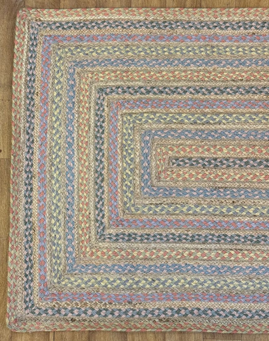 The Braided Rug Company Rectangle Jute Rug, Pastel Fairisle