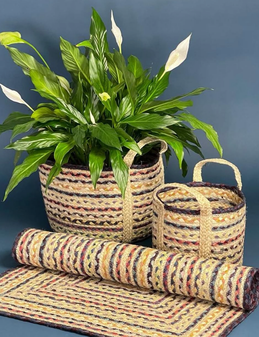 The Braided Rug Company Small Jute Basket, Fairisle