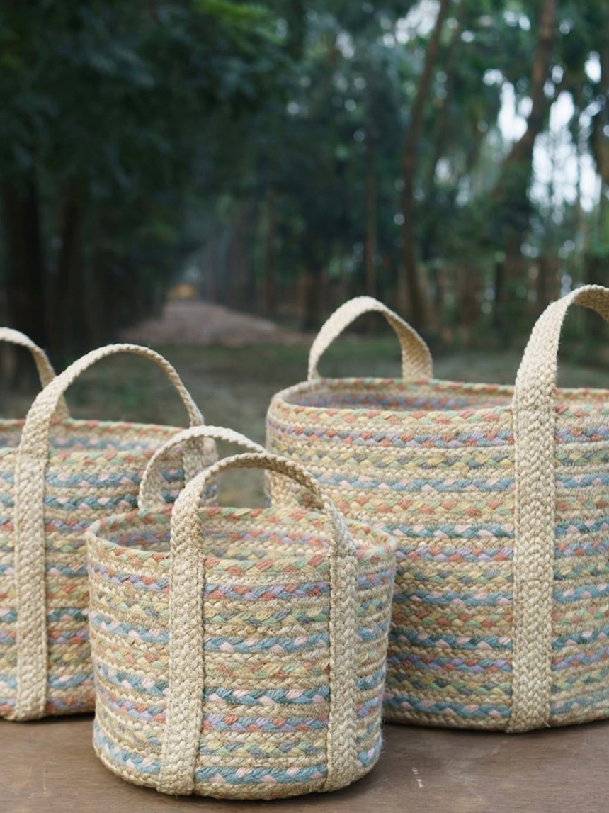 The Braided Rug Company Small Jute Basket,Pastel Fairisle