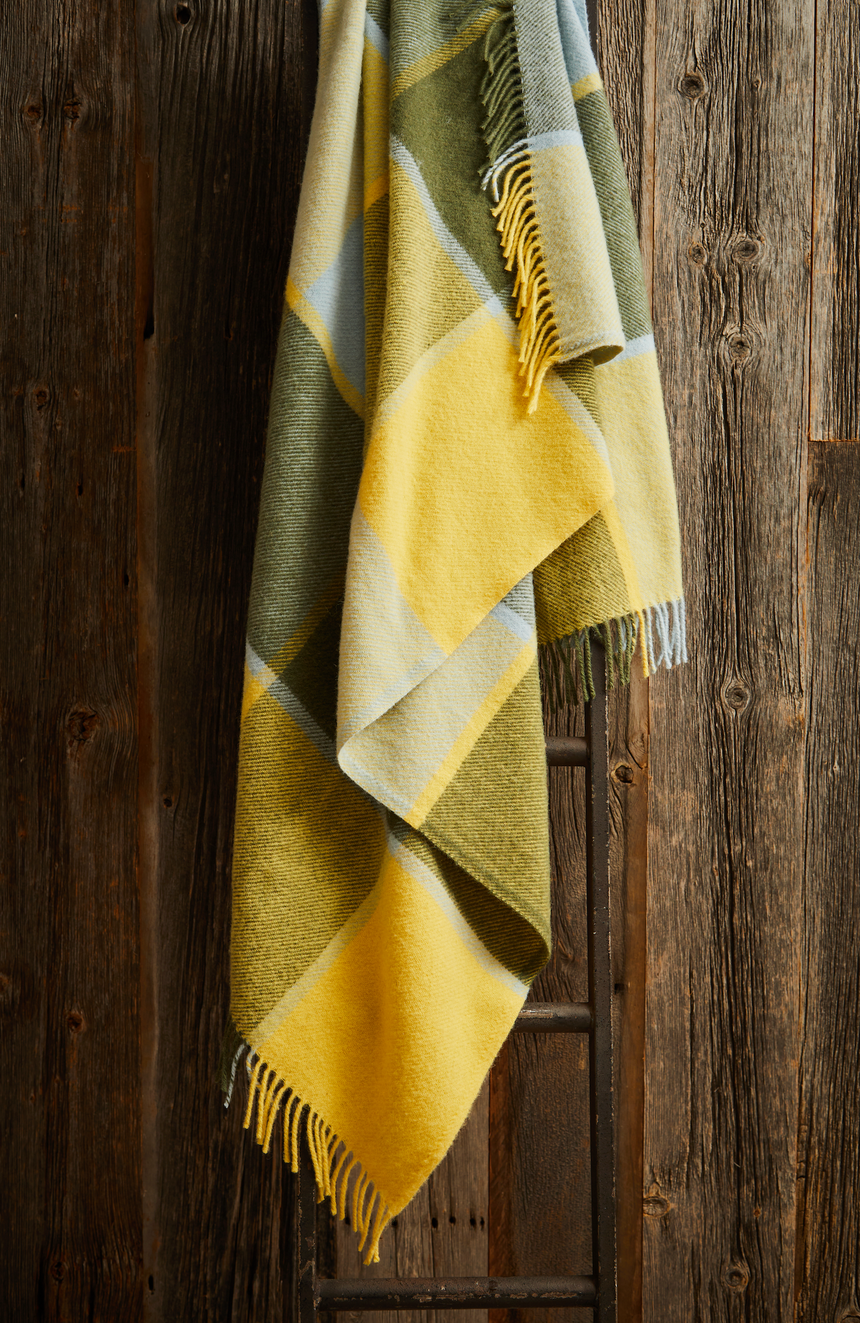 Tweedmill Block Check Pure New Wool Throw, Lemon