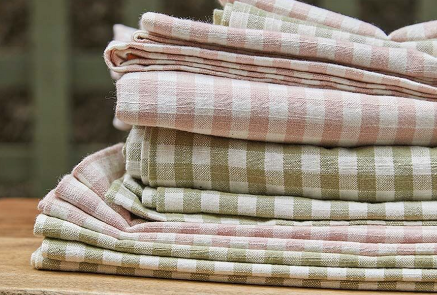 Walton & Co Gingham Cotton Tablecloth, Pale Olive