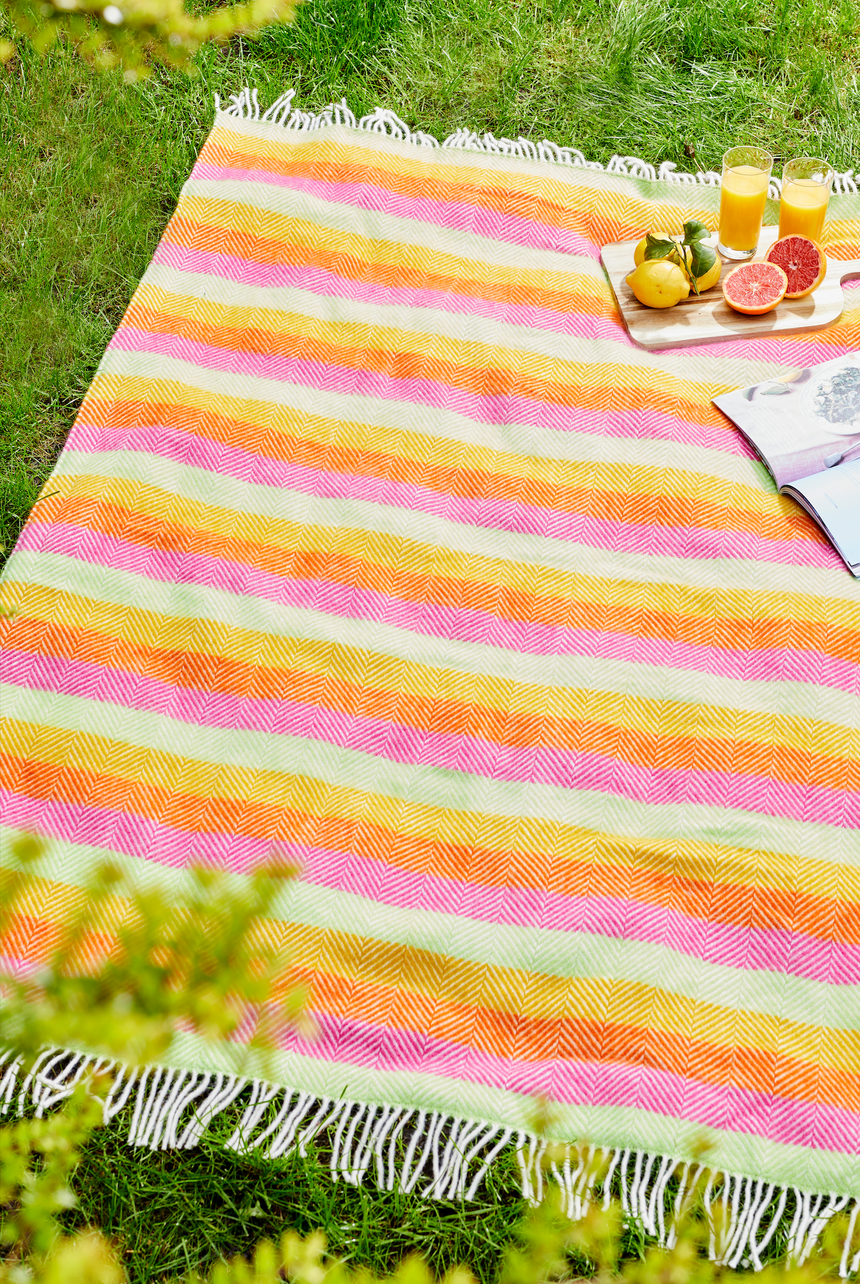 Tweedmill Polo Pure Wool Knitted Picnic Blanket, Refresh Stripes