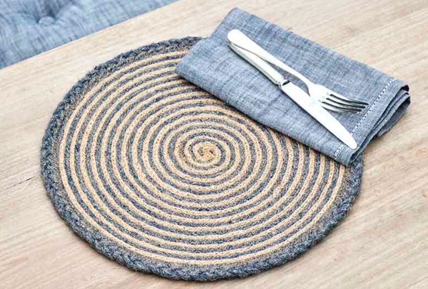 Walton & Co Circular Plaited Jute Placemat, Midnight