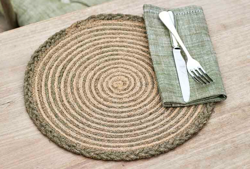 Walton & Co Circular Plaited Jute Placemat, Olive