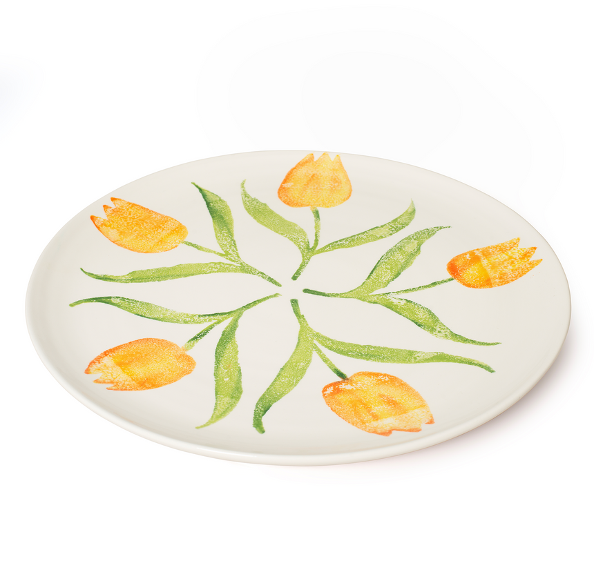 Bliss Home Yellow Tulip Rimmed Round Serving Platter