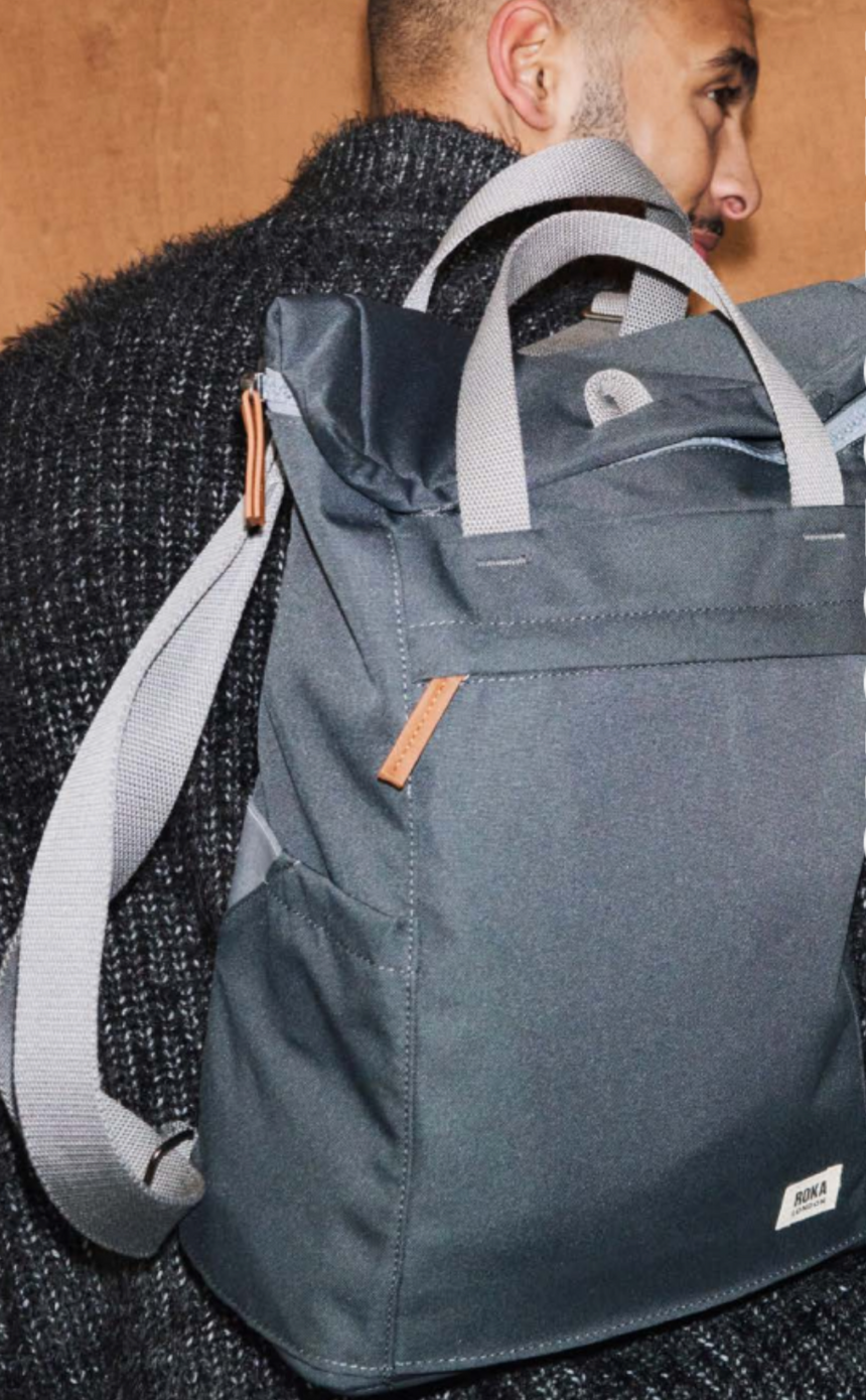 Roka London Finchley Sustainable Canvas Rucksack, Faded Black