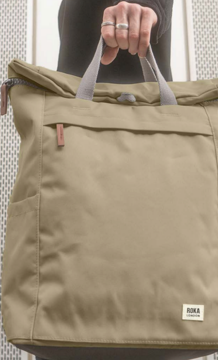 Roka London Finchley Sustainable Canvas Rucksack, Taupe