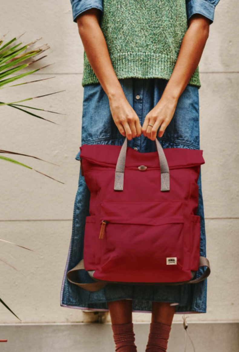 Roka London Canfield B Small Sustainable Nylon Rucksack, Royal Burgundy
