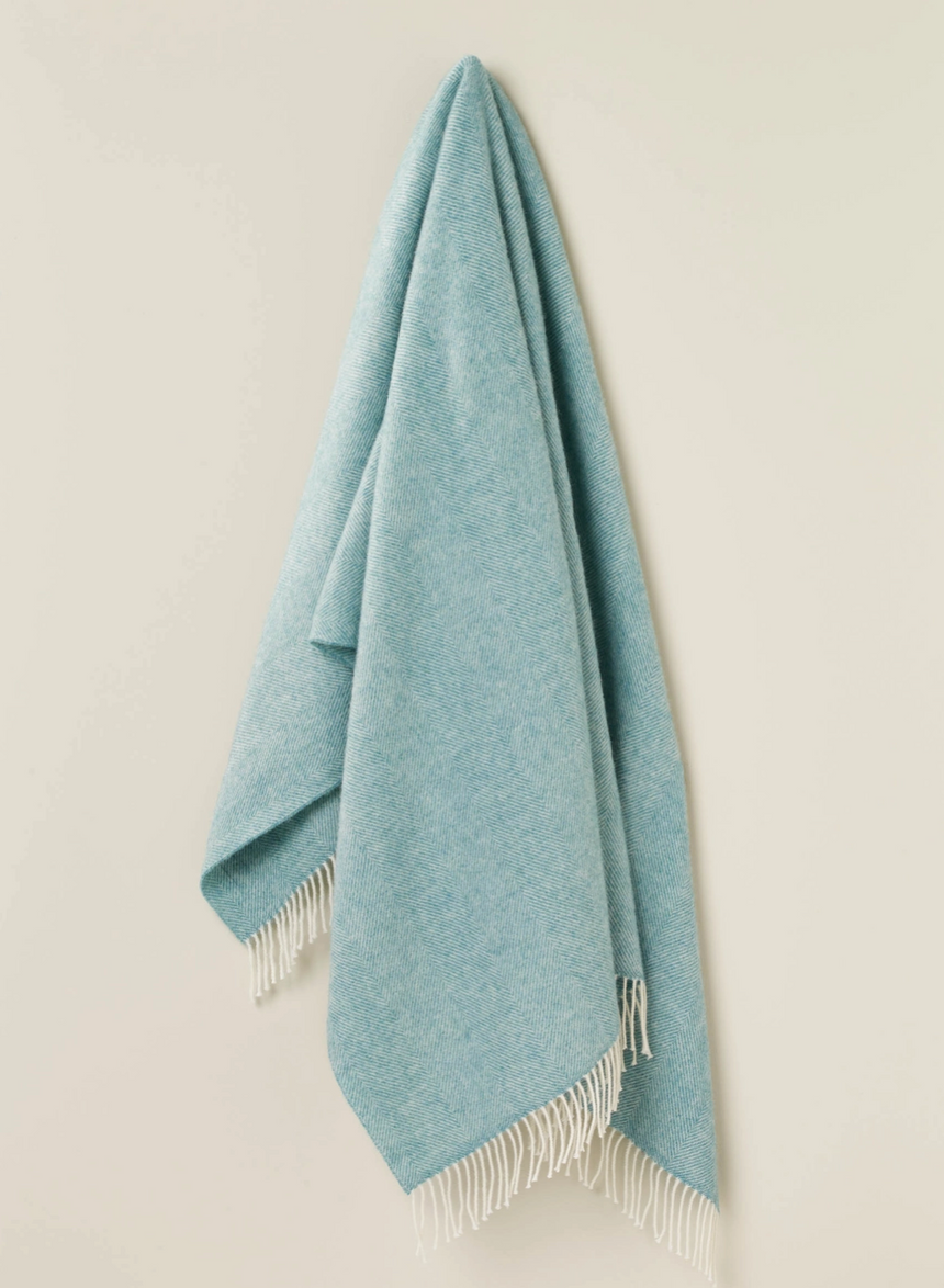 Bronte By Moon Herringbone Pure New Wool Throw, Aqua