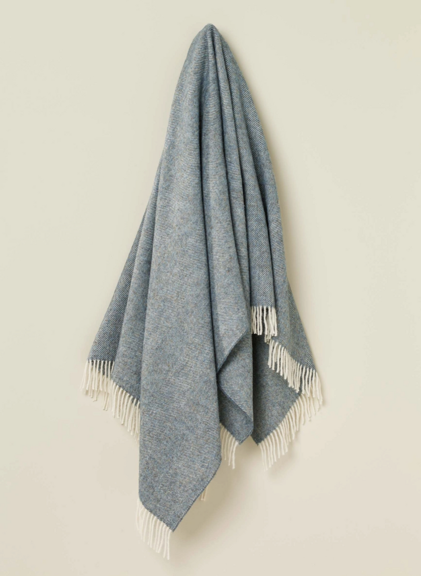 Bronte By Moon Herringbone Pure New Wool Throw, Teal