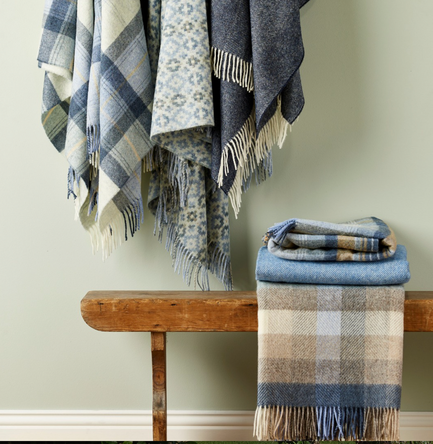 Bronte By Moon Herringbone Pure New Wool Throw, Blueberry